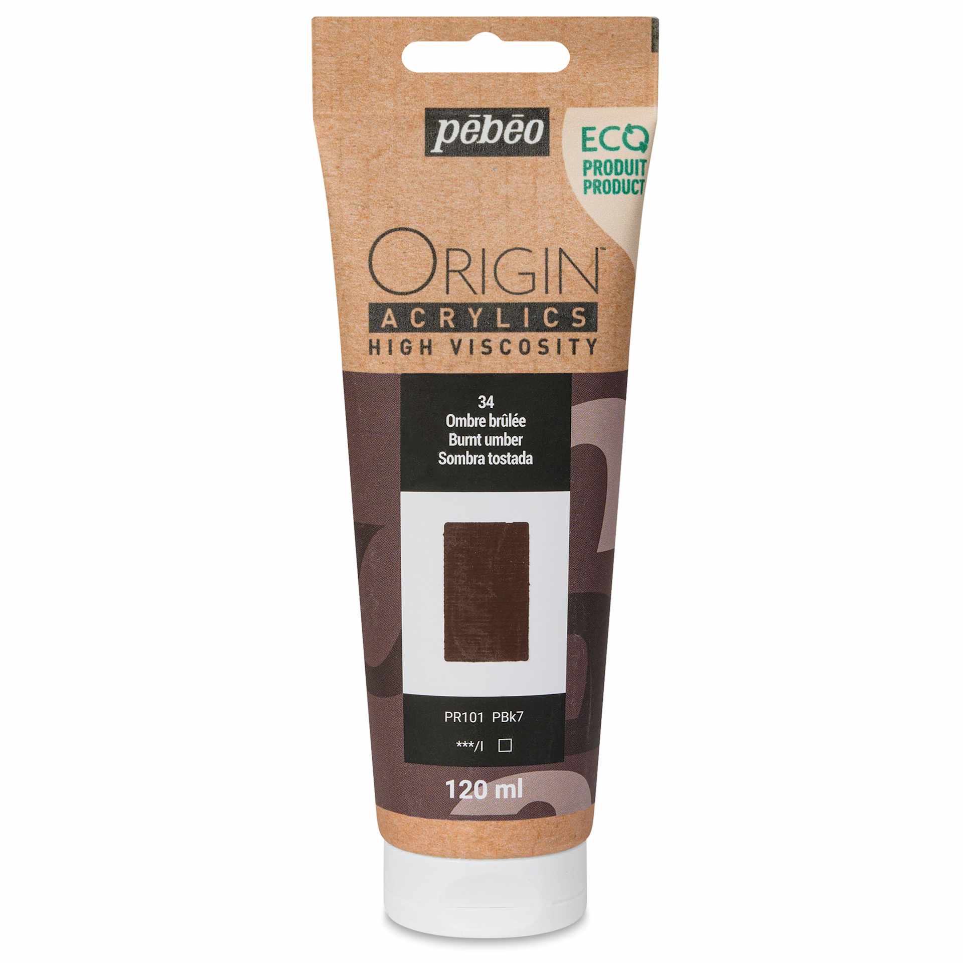 Pebeo Origin Acrylic Paint - Burnt Umber, 120 ml - front