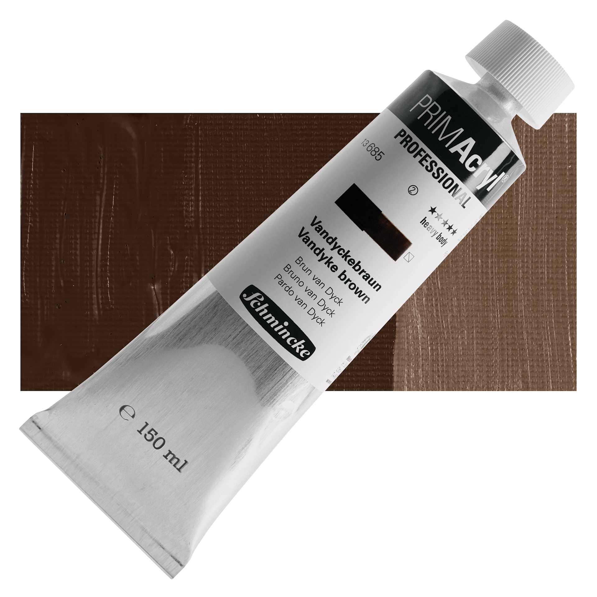 Schmincke Primacryl Professional Acrylic Paint - Vandyke Brown, 150 ml Tube and swatch