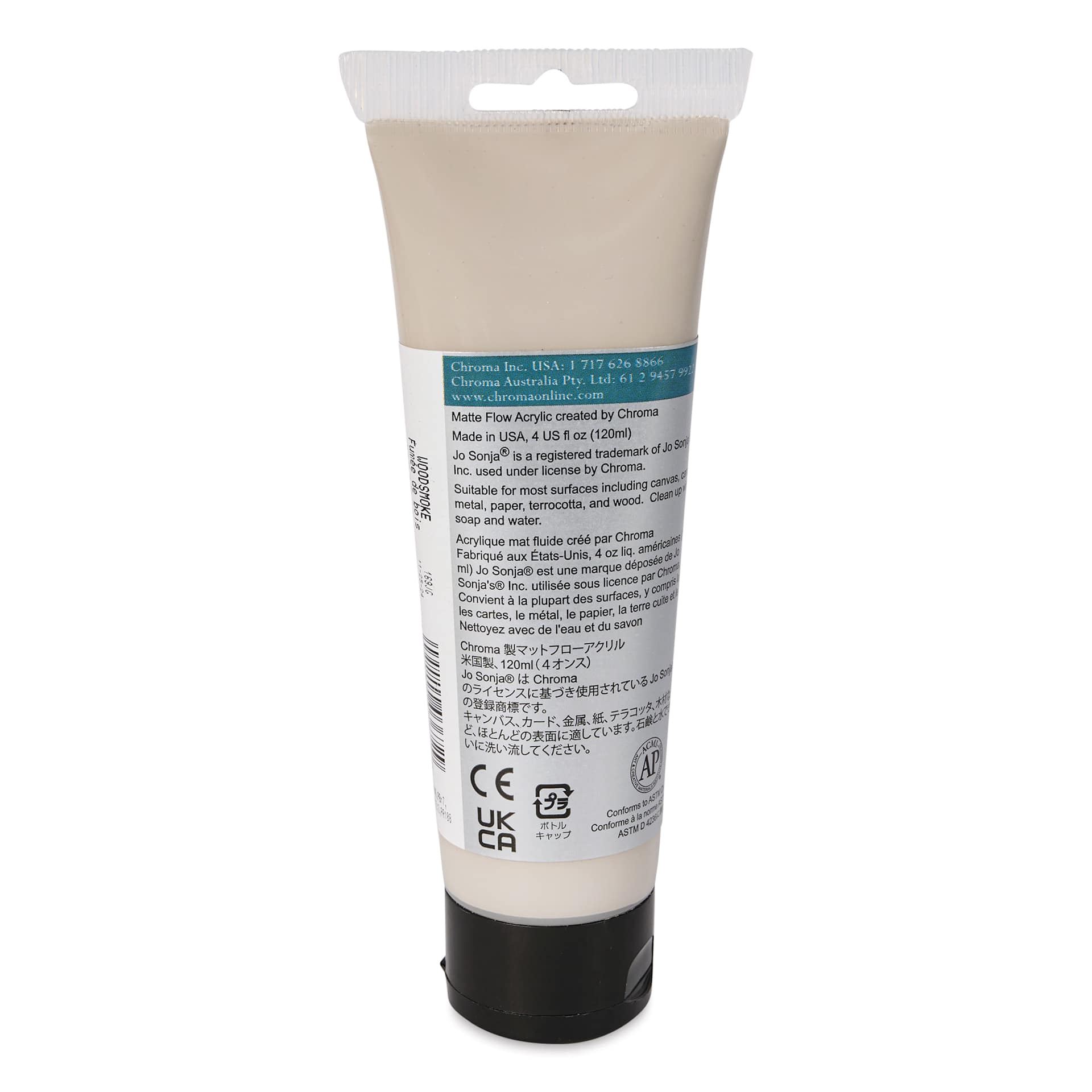 Chroma's Jo Sonja Color Trends Acrylic Paint - Woodsmoke, 120 ml tube - back