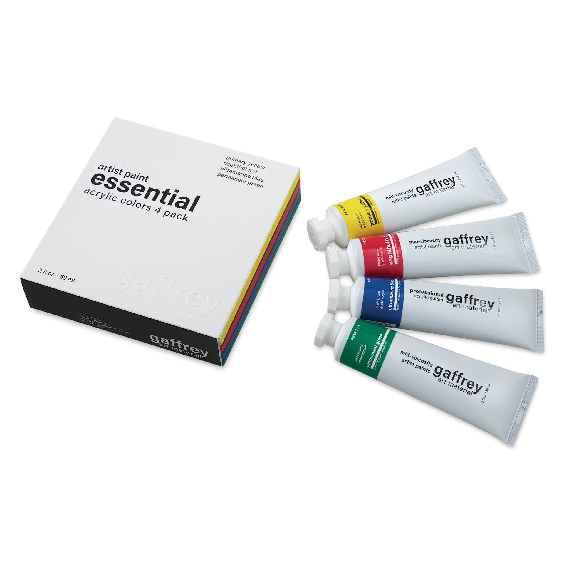 Gaffrey Art Material Standard Body Acrylic Paints - Set of 4, Essential Colors, 59 ml Tube