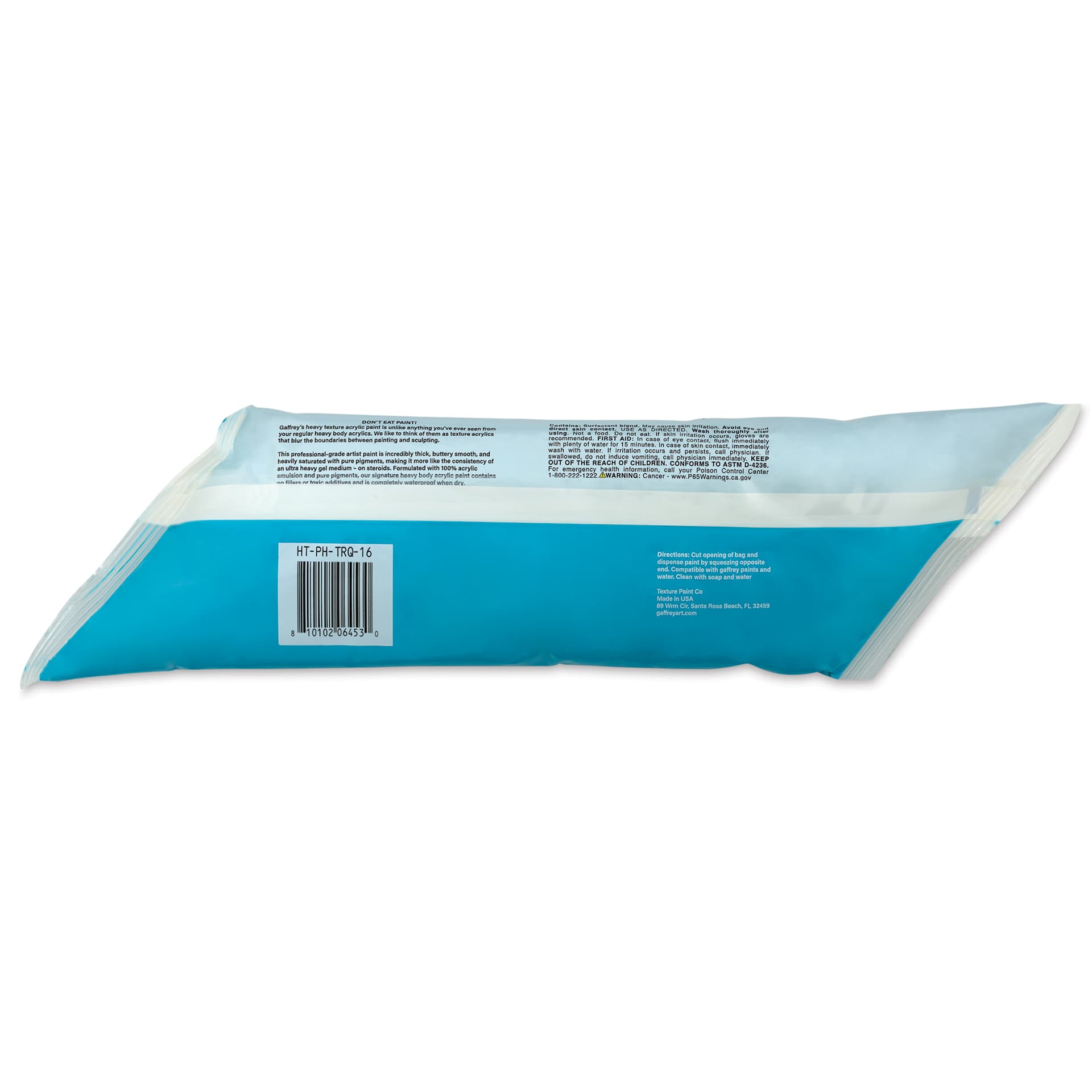 Gaffrey Heavy Body Texture Acrylic Paint - Phthalo Turquoise, 16 oz back