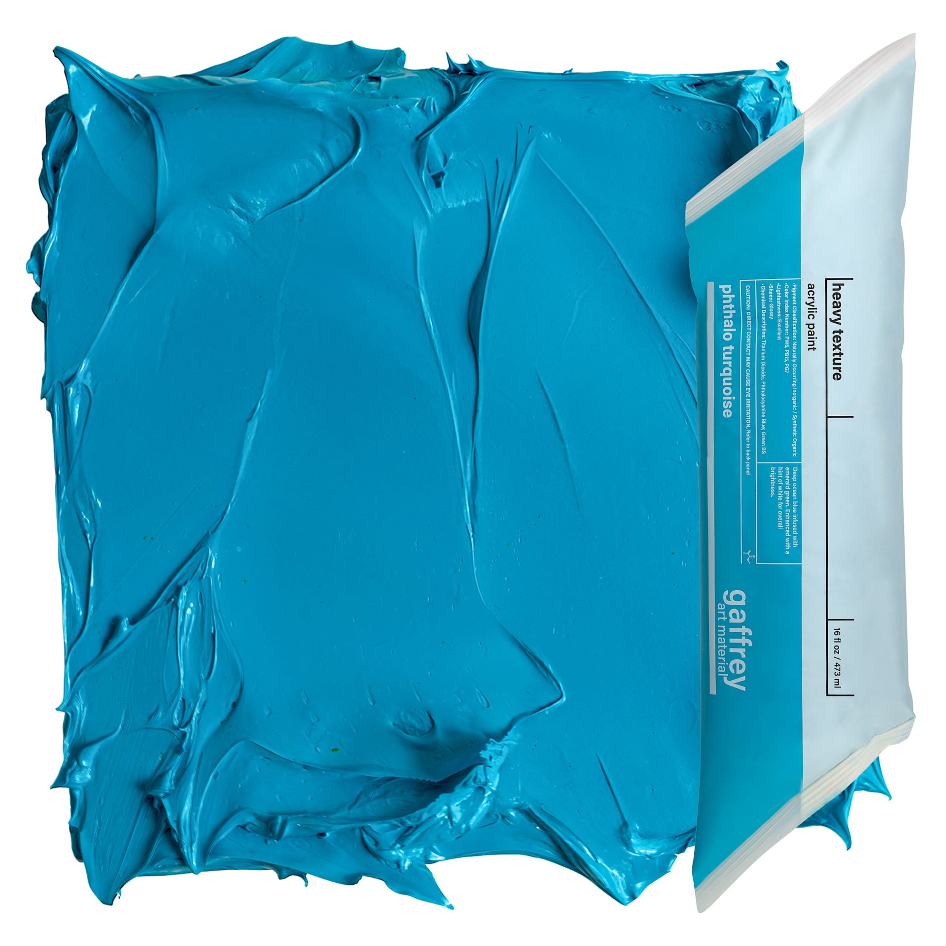 Gaffrey Heavy Body Texture Acrylic Paint - Phthalo Turquoise, 16 oz pouch and swatch