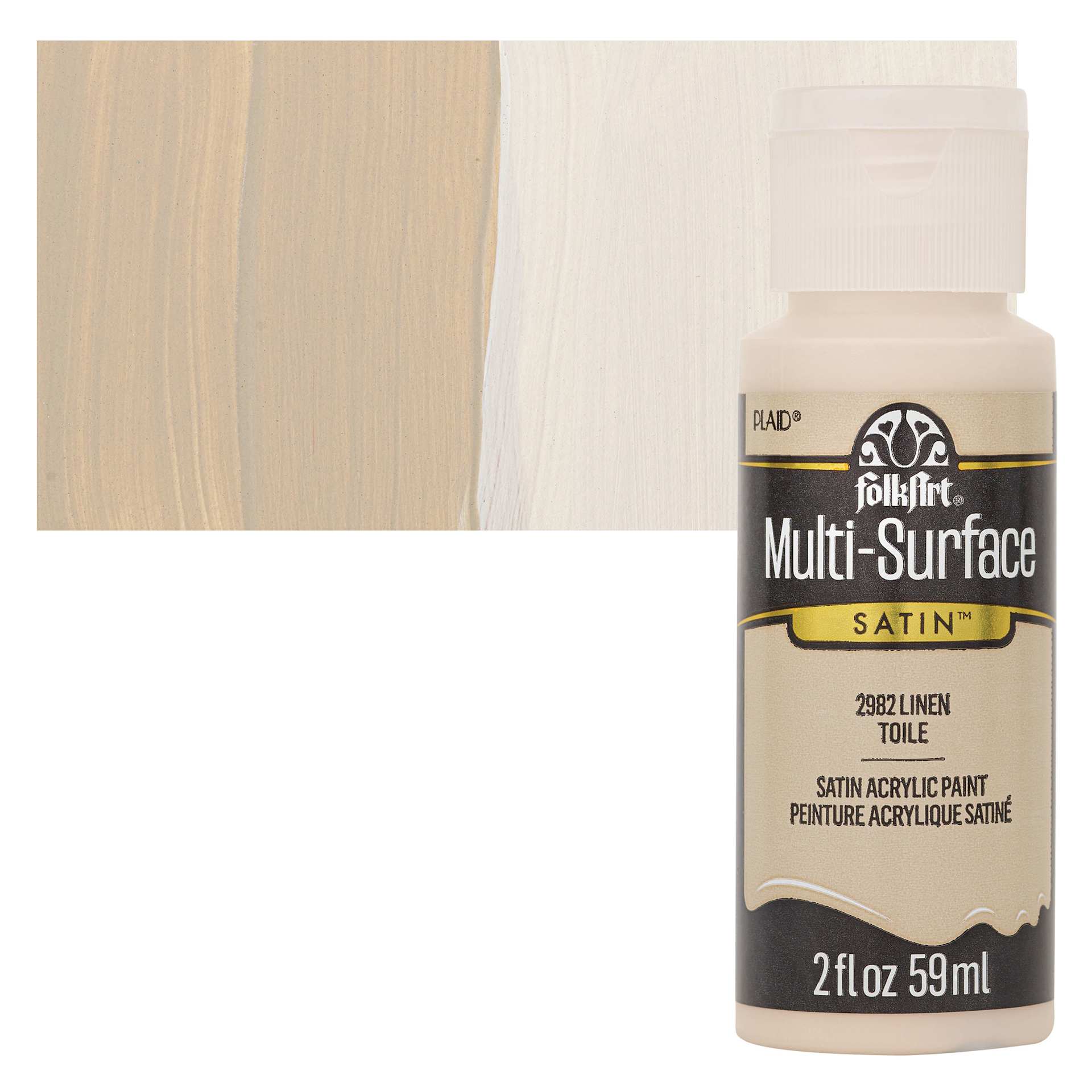 FolkArt Multi-Surface Acrylic Paint - Linen, 59 ml bottle and swatch