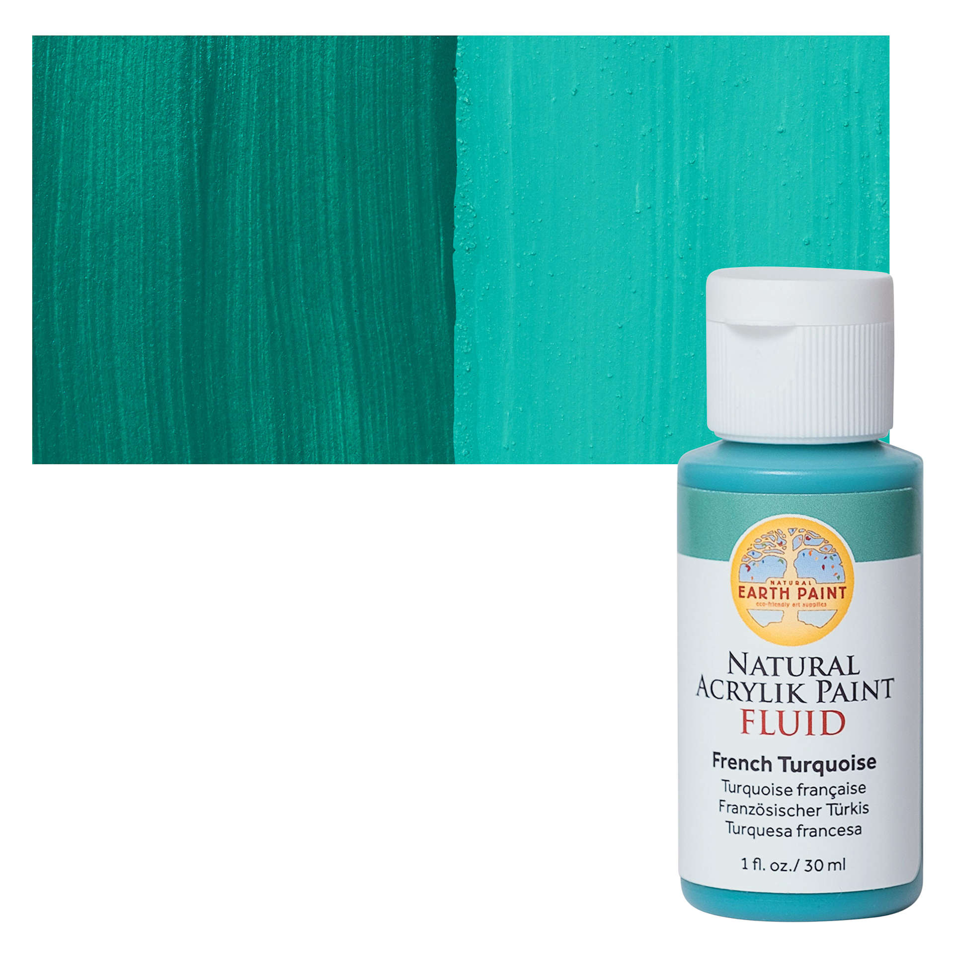 Natural Earth Paint Natural Fluid Acrylik Paint - French Turquoise, 30 ml - Bottle and Swatch
