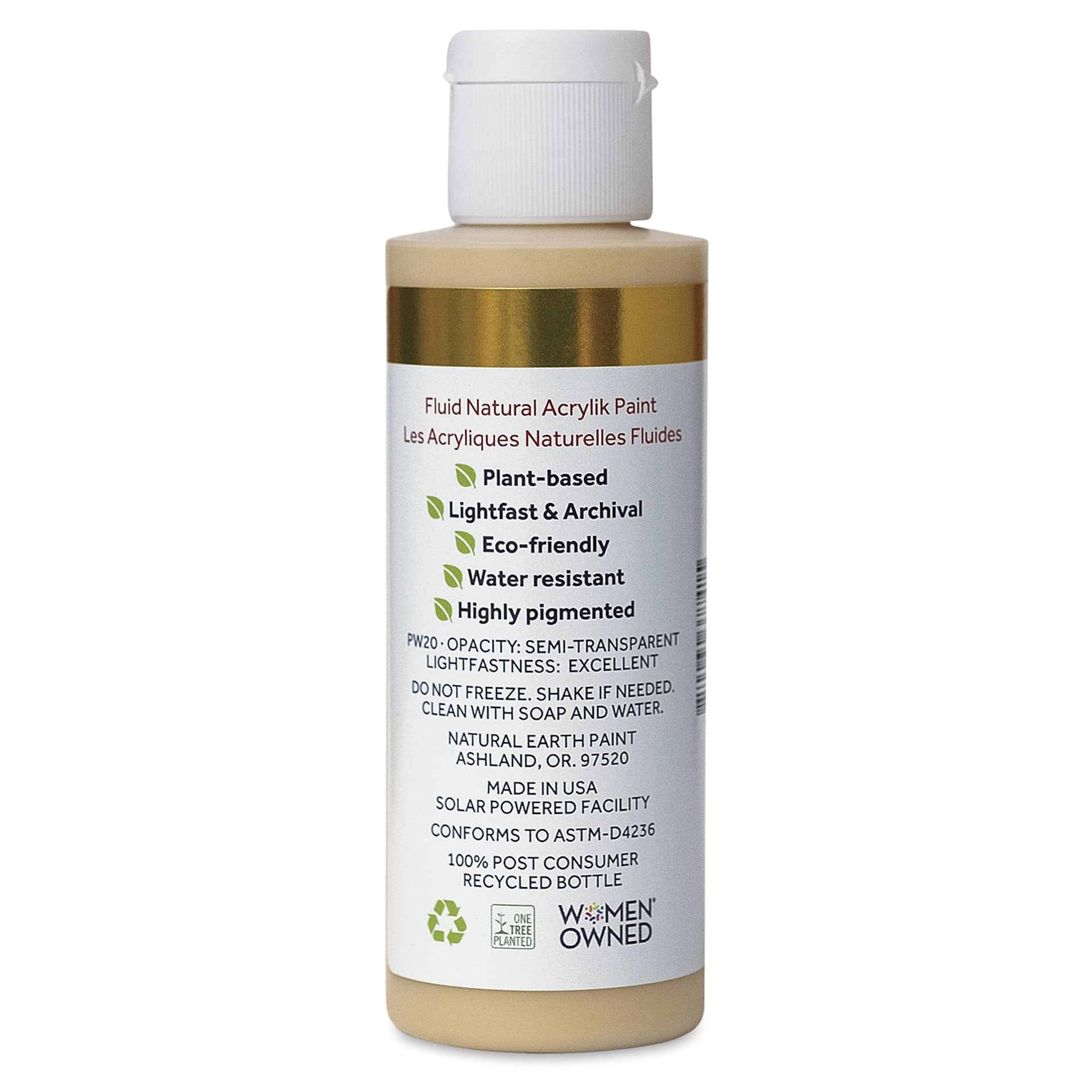 Natural Earth Paint Natural Fluid Acrylik Paint - Gold Mica, 118 ml - back of bottle