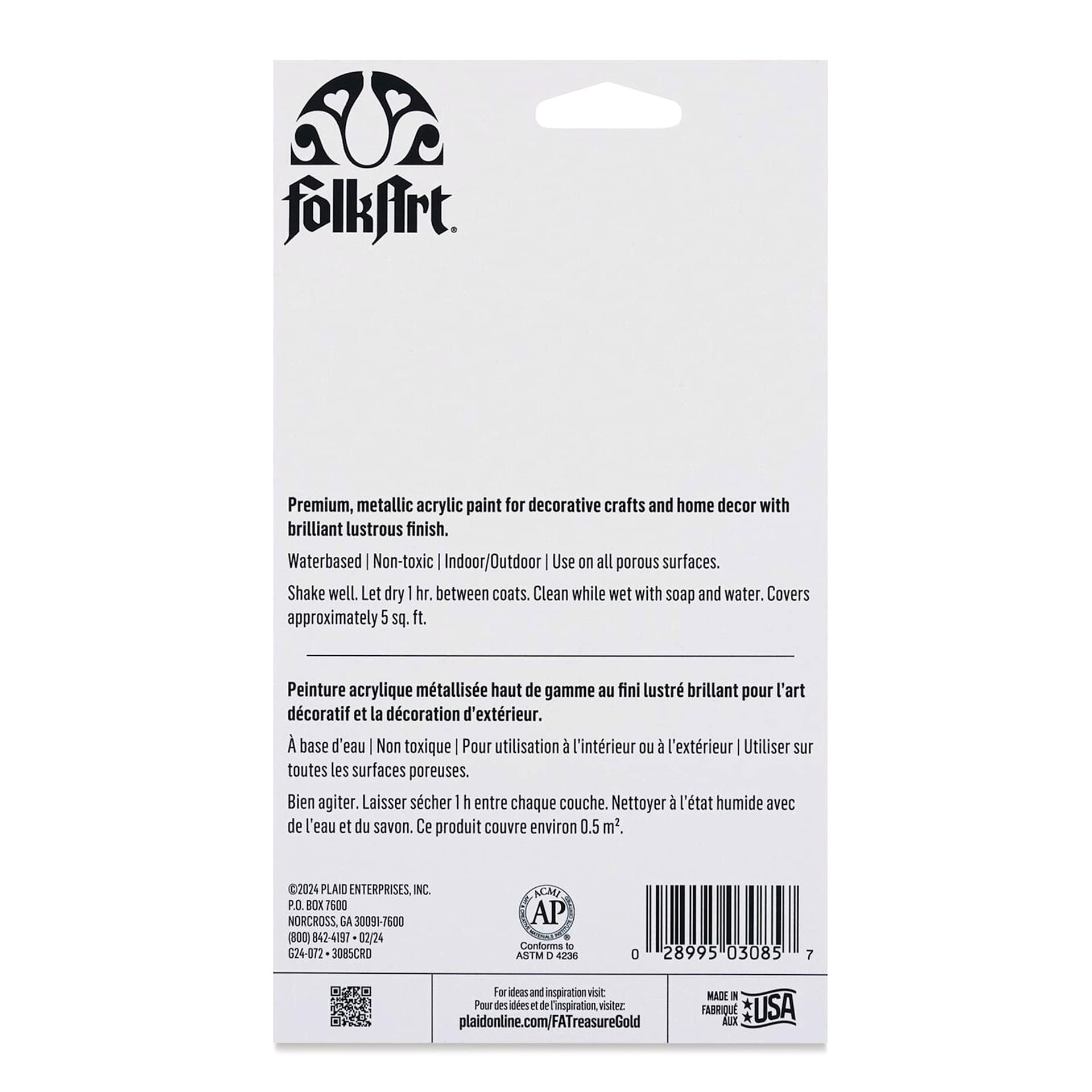 FolkArt Treasure Gold Acrylic Paint - Platinum, 2 oz Jar, back