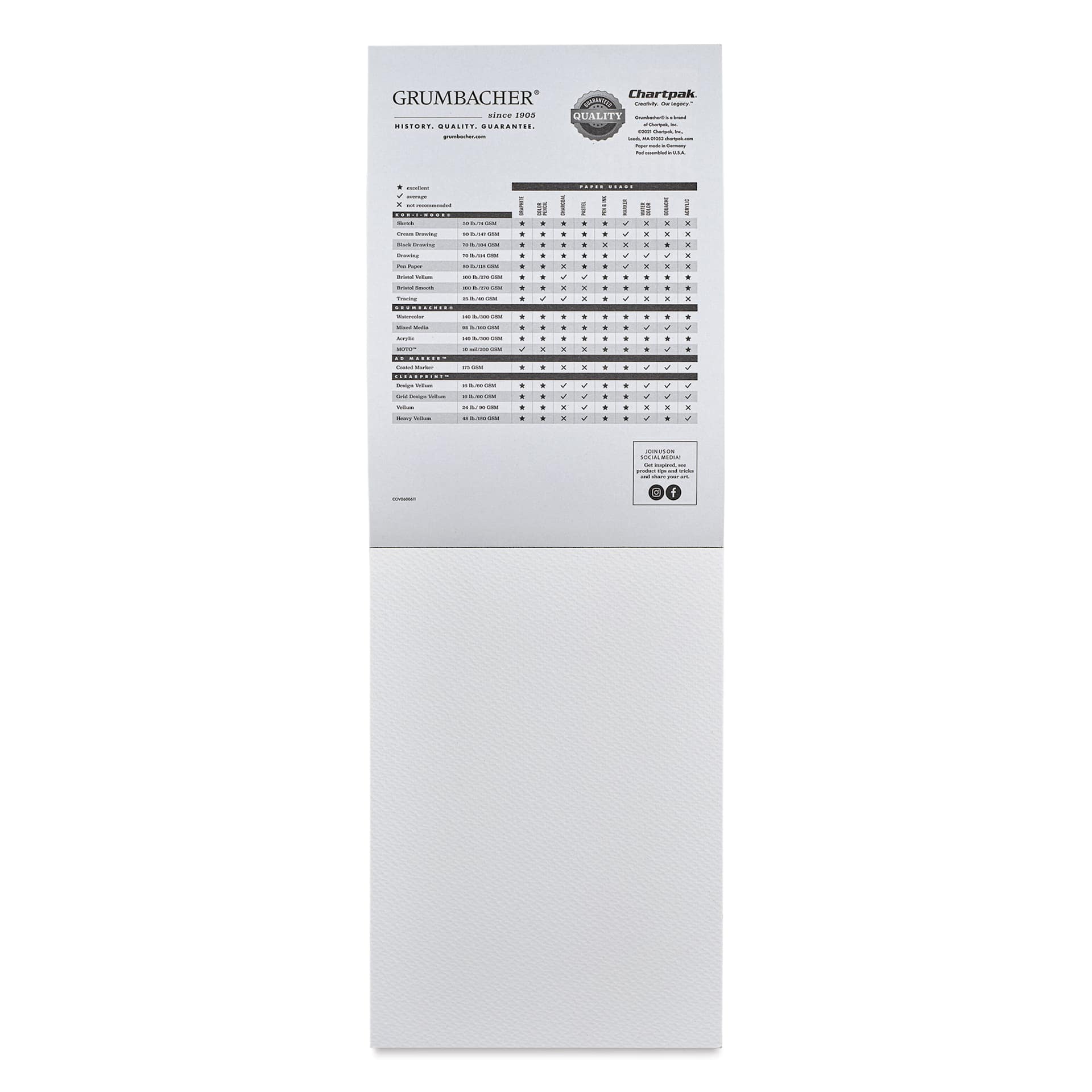Grumbacher Watercolor Tapebound Pad - 7" x 10", 30 Sheets, 140 lb open to first page