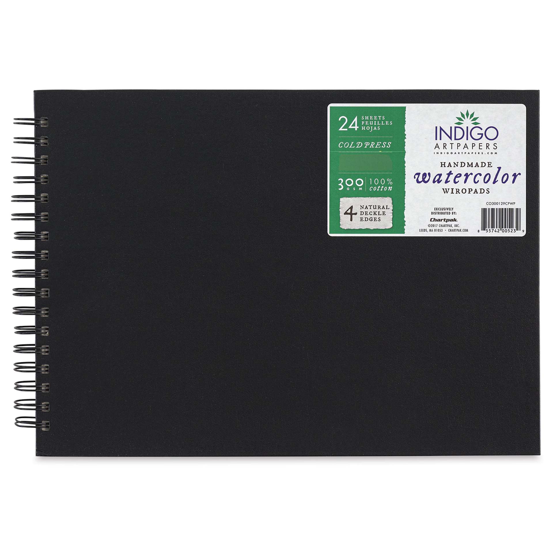 Chartpak Indigo Handmade Watercolor Wiro Pad, Hardcover, 11 in x 14 in, 24 Shts./Pad