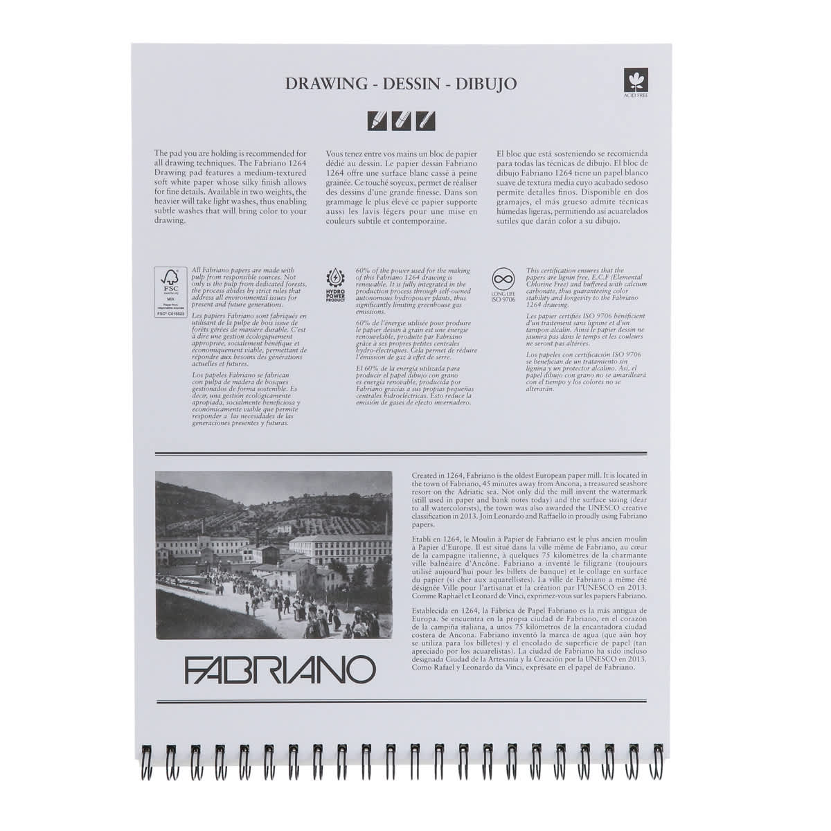 Fabriano 1264 Drawing Pad, 11”x14”, 90 lb, 40 Sheets