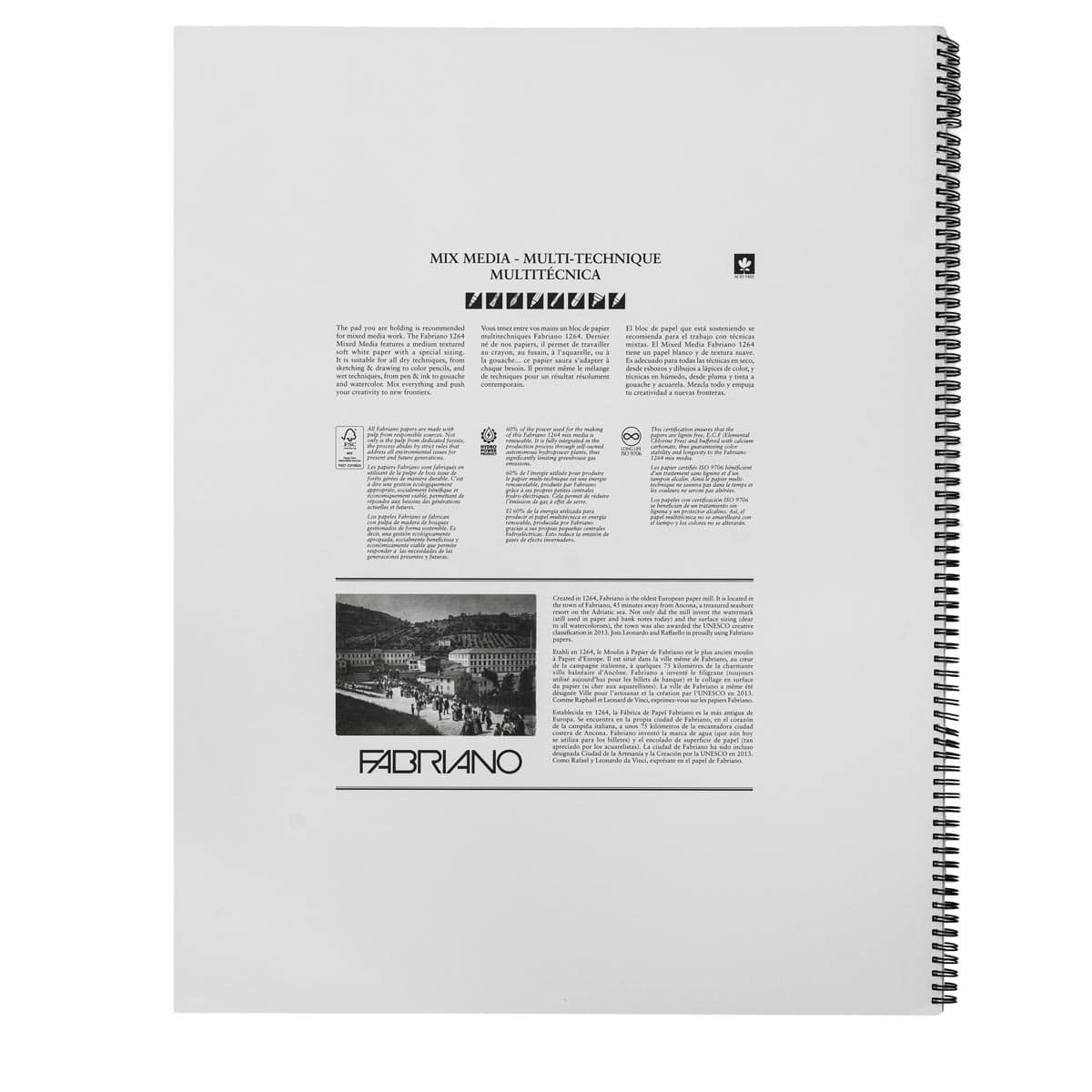 Fabriano 1264 Mixed Media Pad - 18" x 24", 120 lb (200 gsm), 25 Sheets