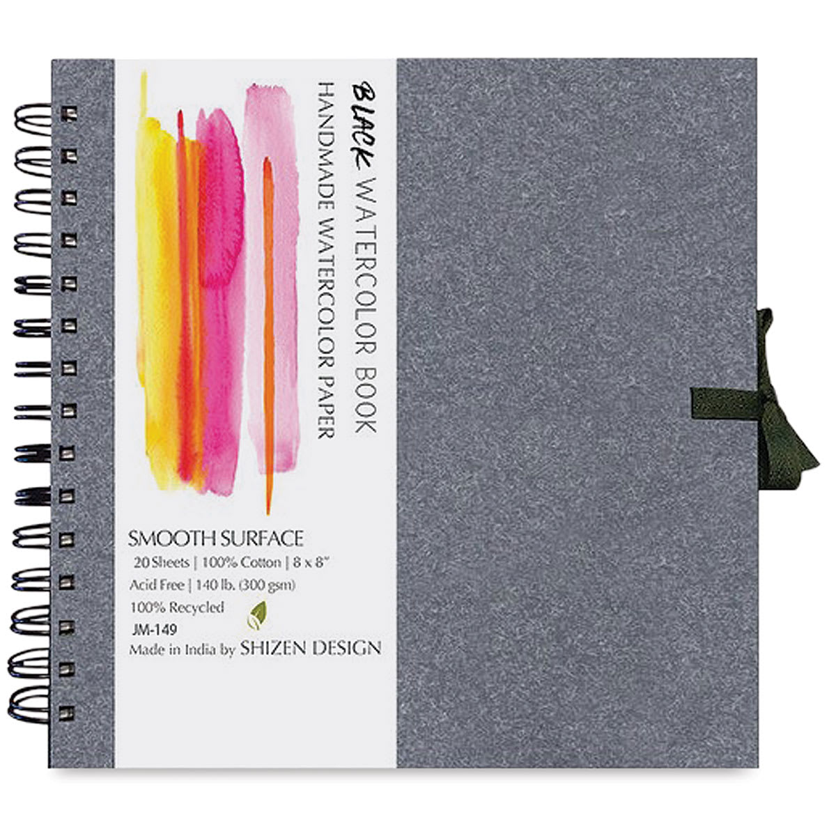 Shizen Design Black Watercolor Journal - 6" x 6", Smooth