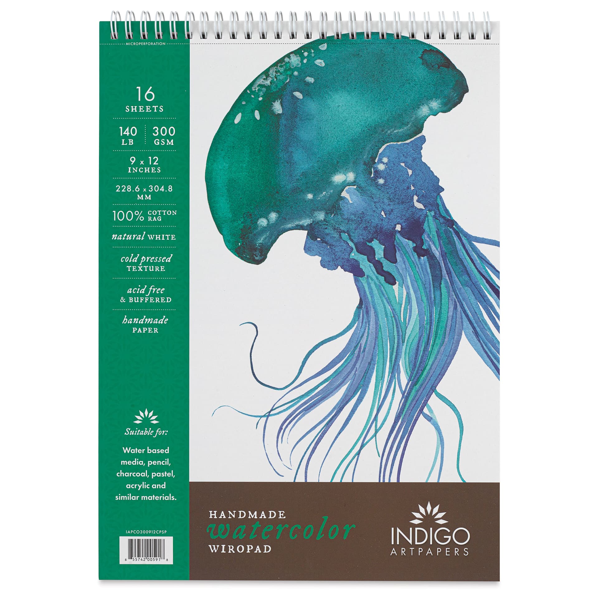 Indigo Artpapers Watercolor Wiropad - 9" x 12", front cover