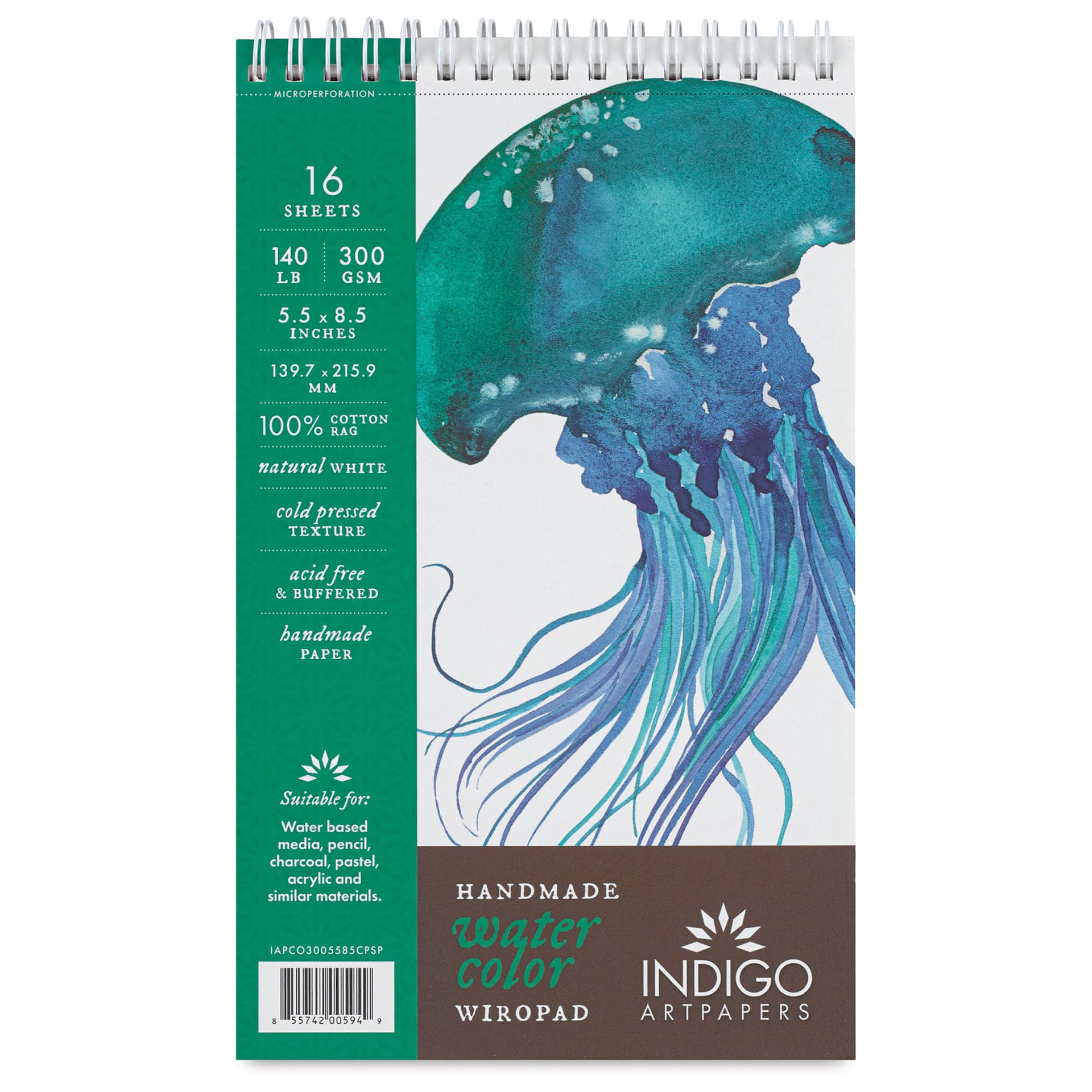 Indigo Artpapers Watercolor Wiropad - 5-1/2" x 8-1/2", front cover