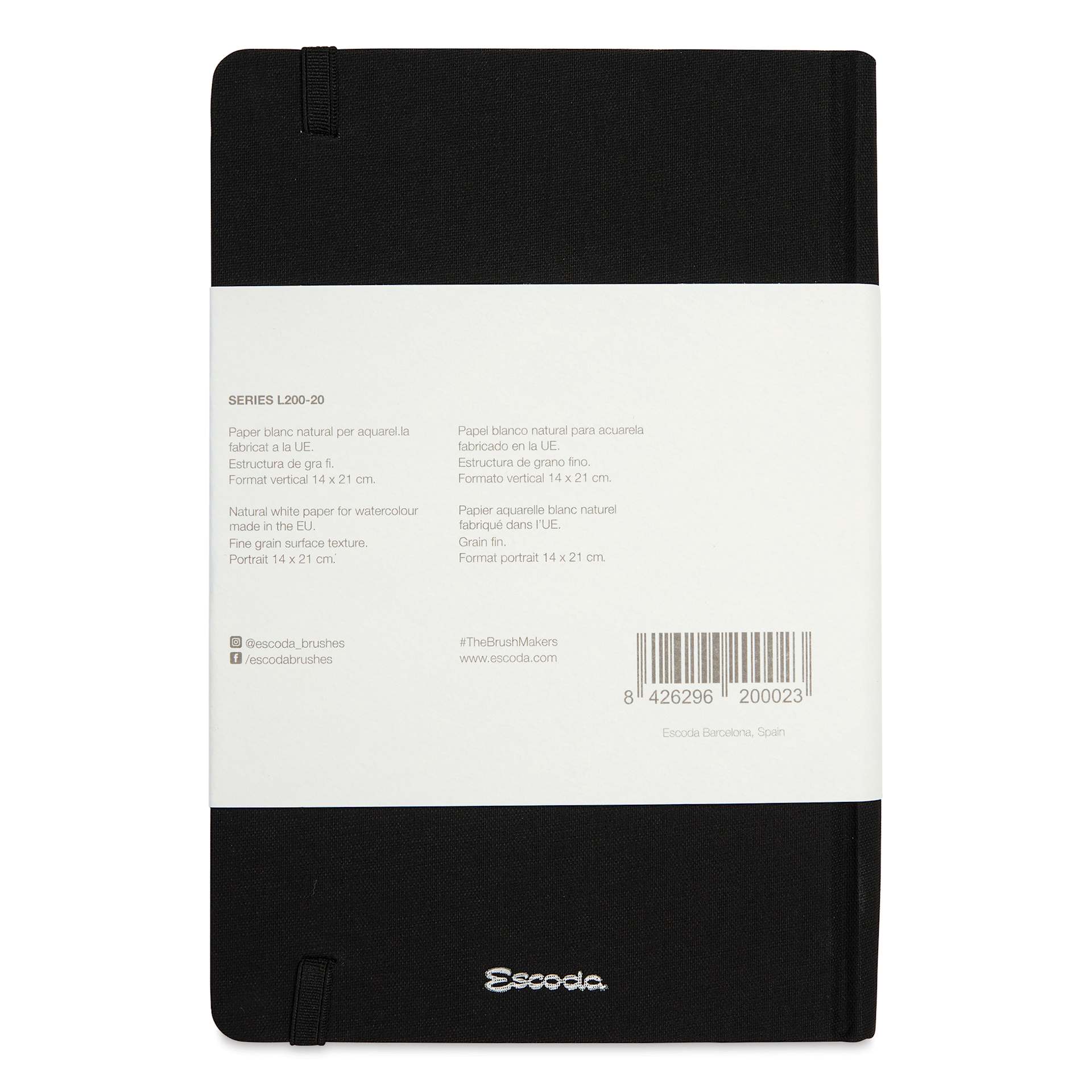 Escoda Watercolor Travel Journal - 5.5" x 8.26", back cover with packaging label