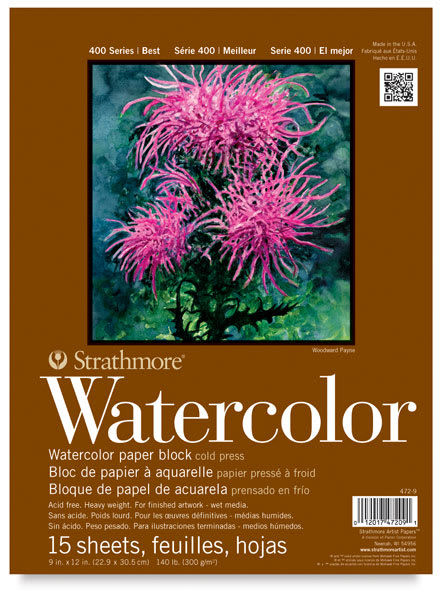 Watercolor Block, 15 Sheets 9" x 12" Front of Pad