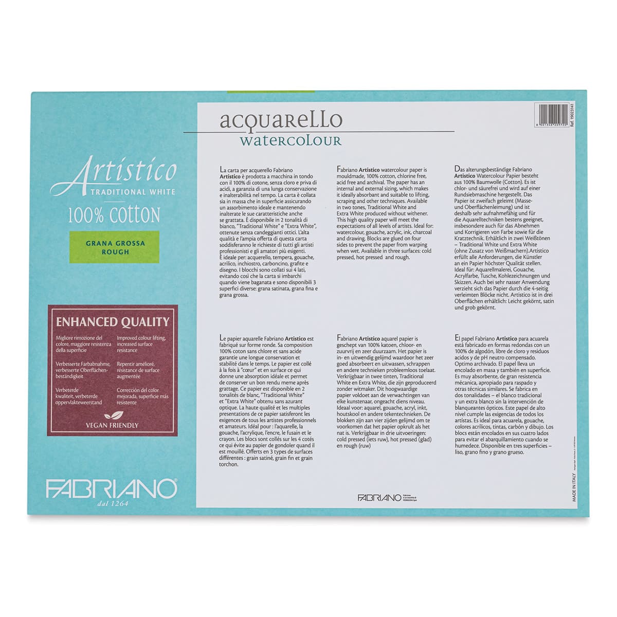 Fabriano Artistico Enhanced Watercolor Block - Traditional White, Rough Press, 12" x 16" (back)