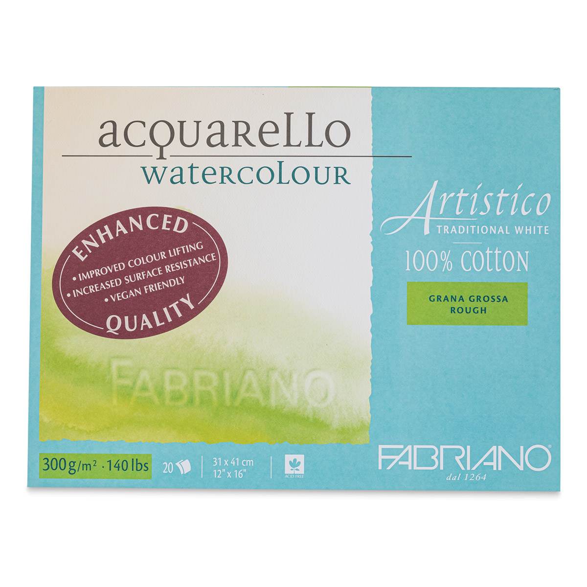 Fabriano Artistico Enhanced Watercolor Block - Traditional White, Rough Press, 12" x 16"
