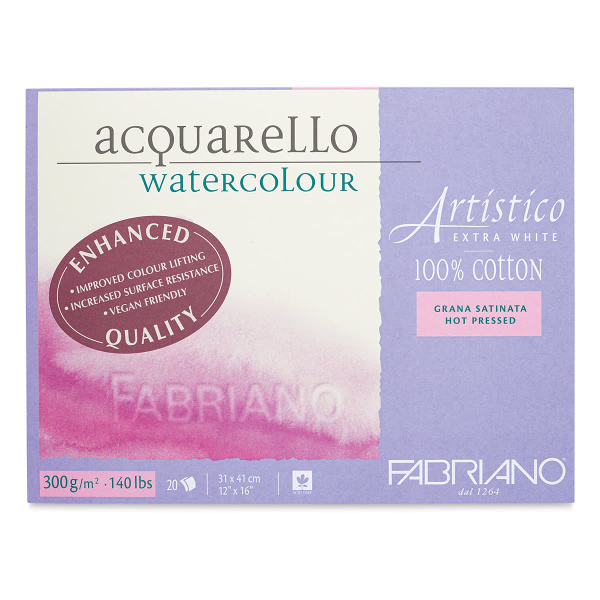 Fabriano Artistico Enhanced Watercolor Block - Extra White, Hot Press, 12" x 16"