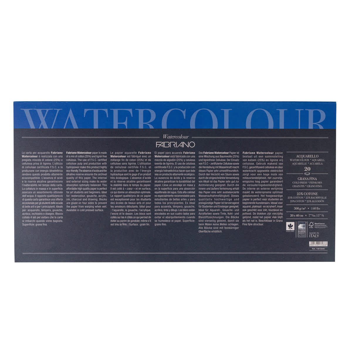 Fabriano Studio Watercolor Block, Cold Press, 140 lb./300 gsm, 7.75 in x 15.75 in