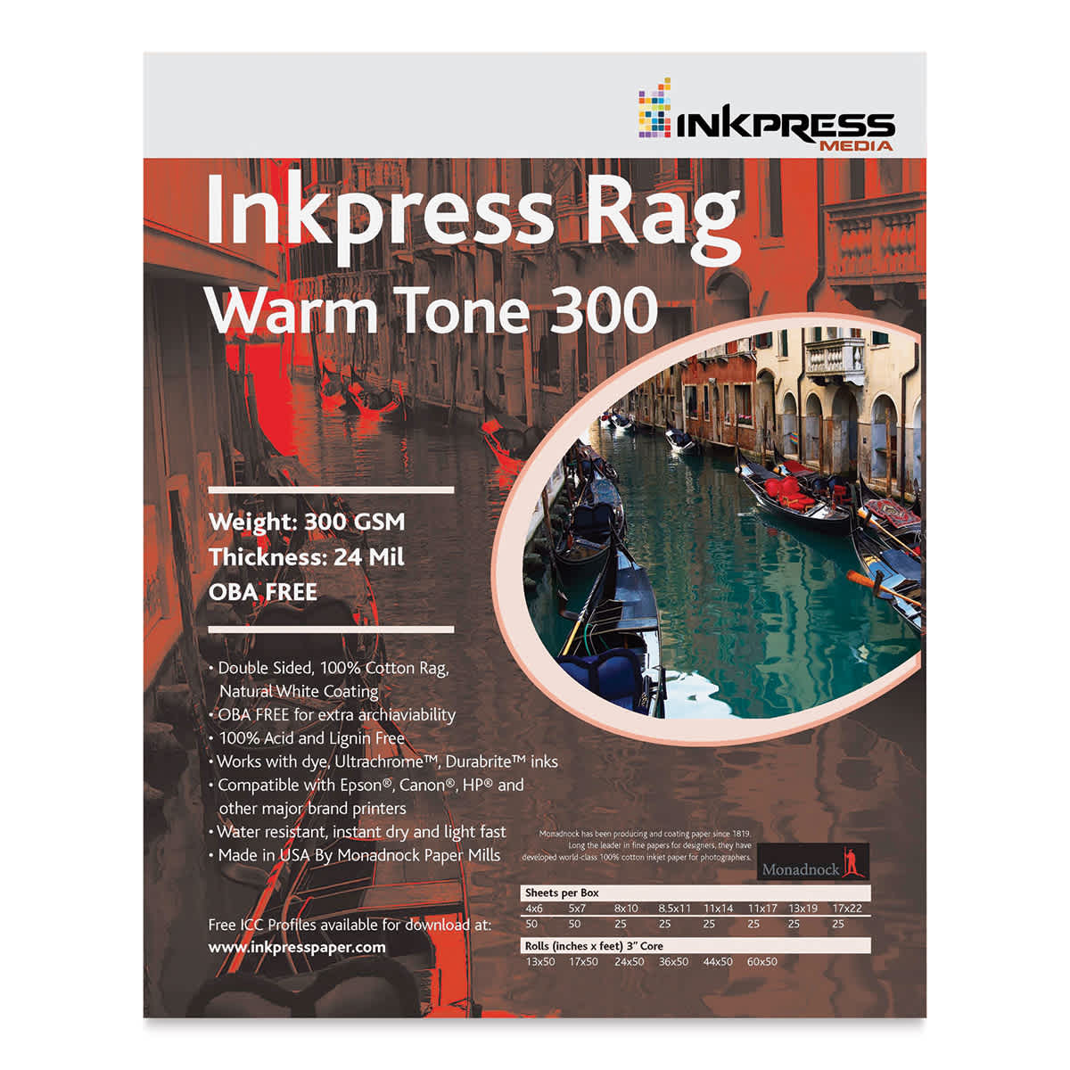 Inkpress Rag Digital Paper - Warm Tone, 300 gsm, 13" x 19", 25 Sheets