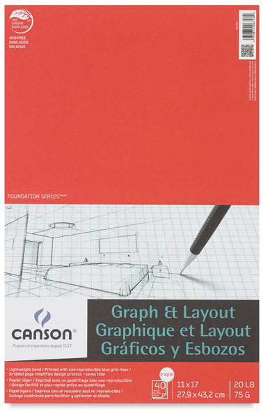 Canson Foundation Graph Pads - Top view of 11" x 17" pad