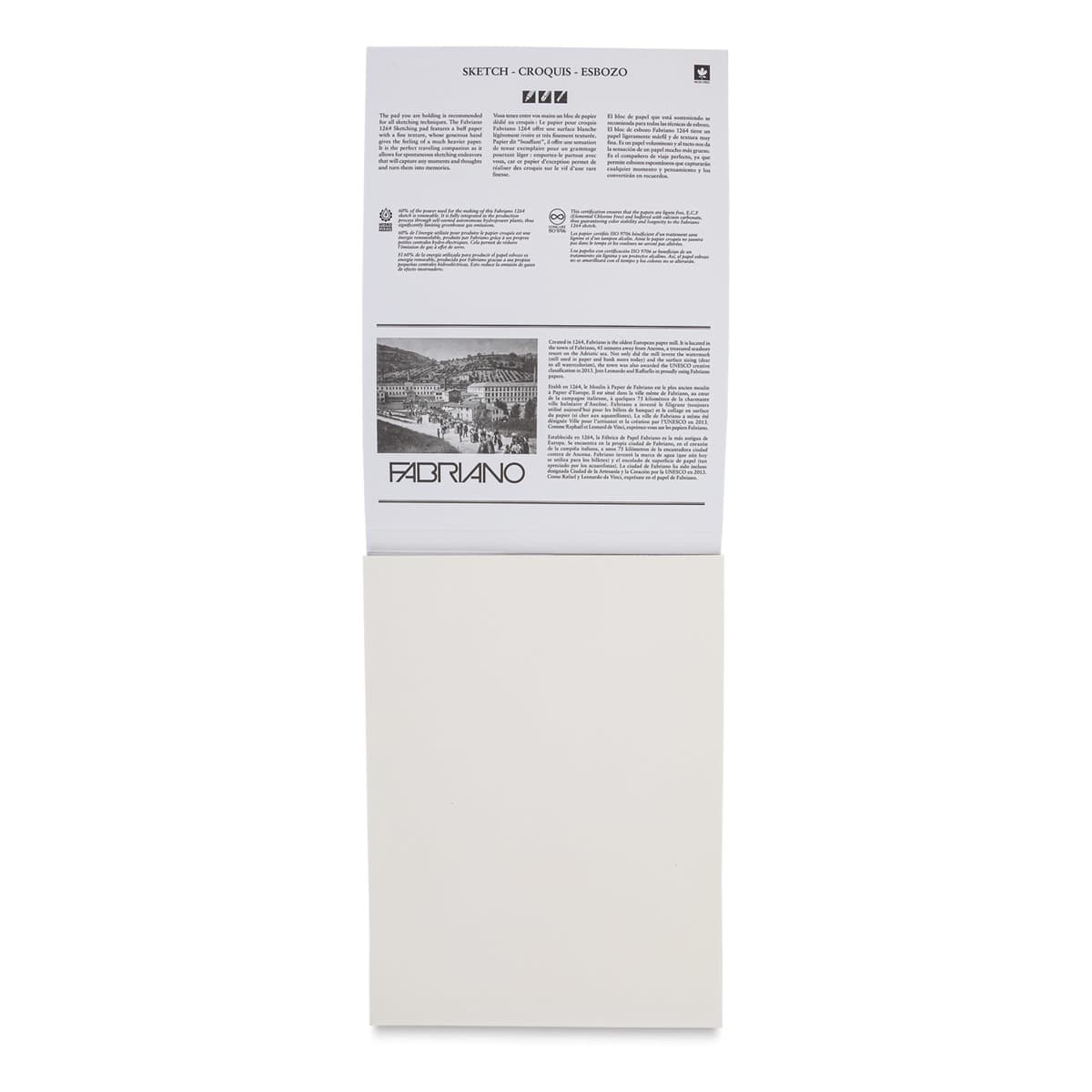 Fabriano 1264 Sketch Pad, 9" x 12", Glue Bound, 100 Sheets, Portrait, Open
