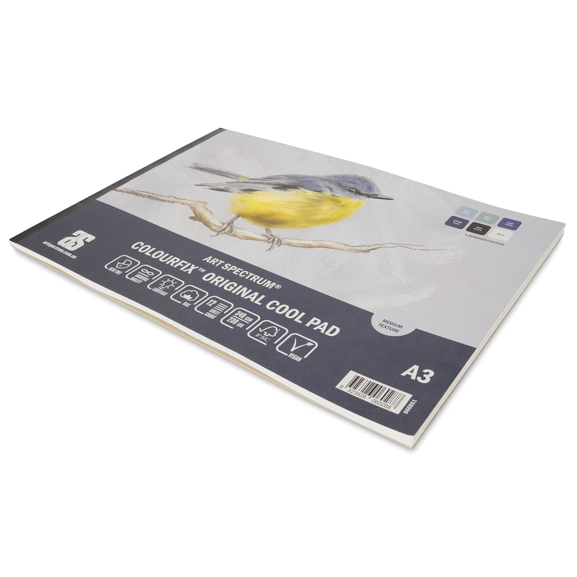Art Spectrum Colourfix Pastel Pad - Pkg of 12 Sheets, Cool Tones, A3 - angled