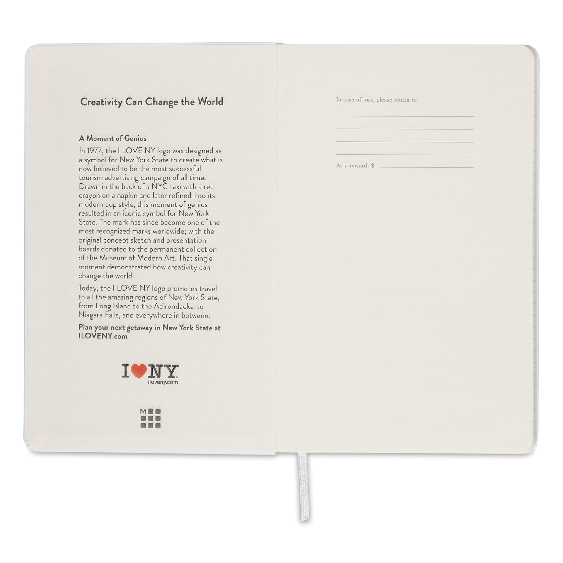 Moleskine Limited Edition I Love NY Notebook - White, 8-1/4" x 5", inside cover
