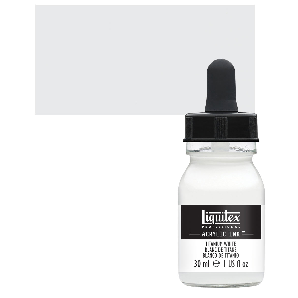 Liquitex Professional Acrylic Ink - Titanium White bottle and swatch