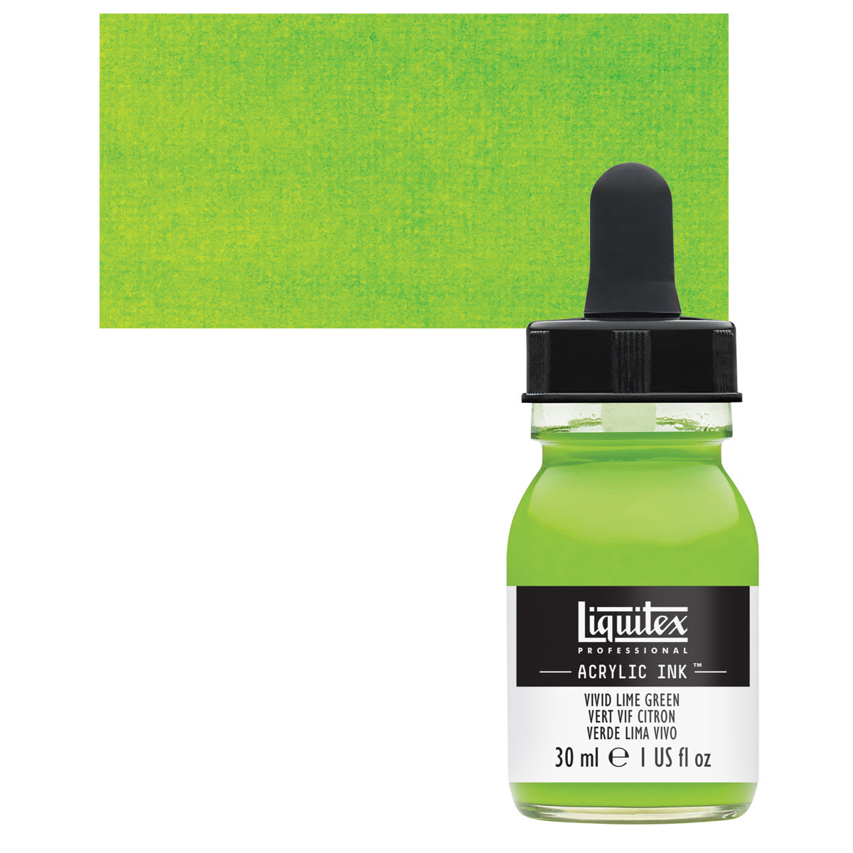 Liquitex Professional Acrylic Ink - Vivid Lime Green bottle and swatch