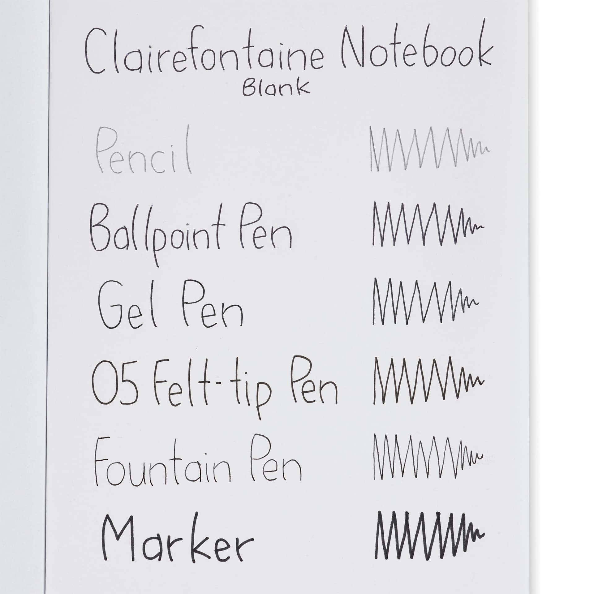 Clairefontaine Triomphe Notebooks, swatch of pen marks on blank paper 