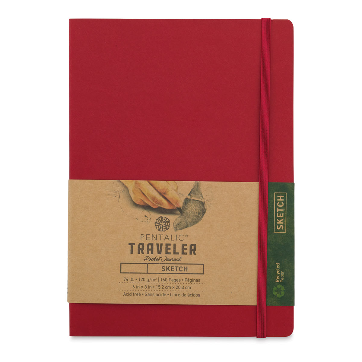 Pentalic Recycled Traveler's Sketchbook - 8-1/4'' x 5-7/8'', Red