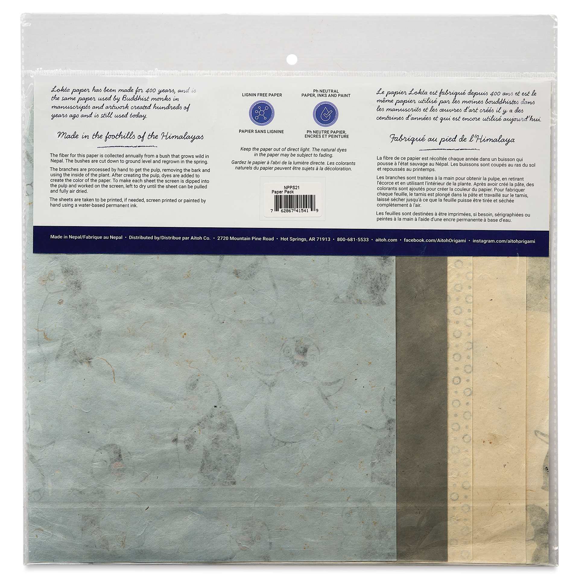 Aitoh Decorative Lokta Paper Pack - Penguins, 8-1/2" x 11", Pkg of 5, back of packaging