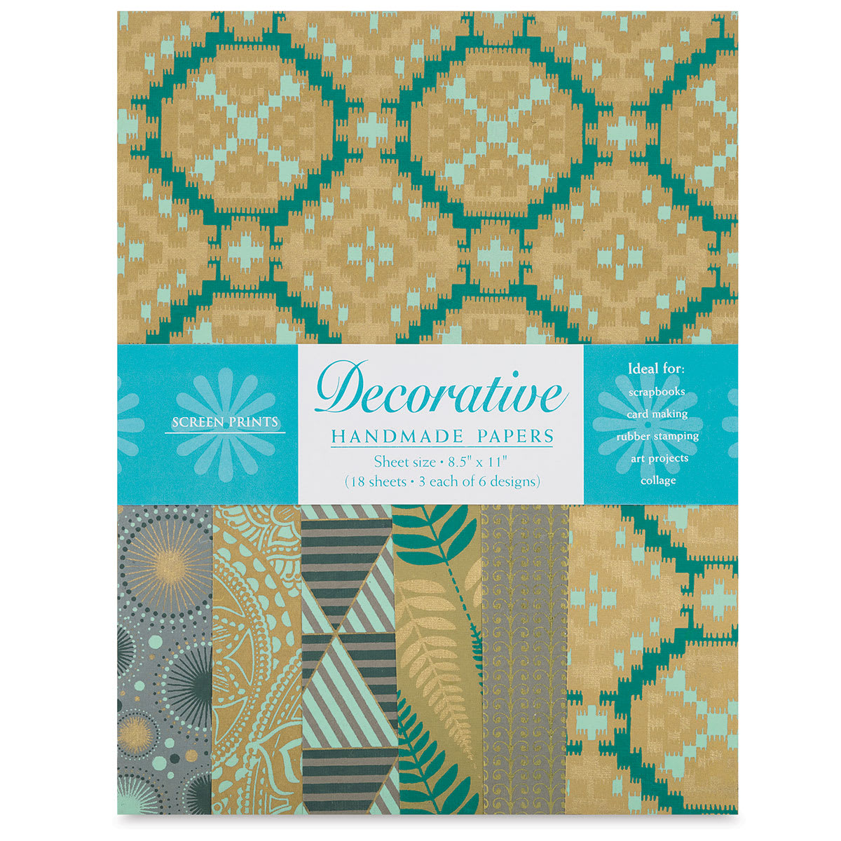 Decorative Paper Screen Print Assortment Packs - Olive and Teal shown