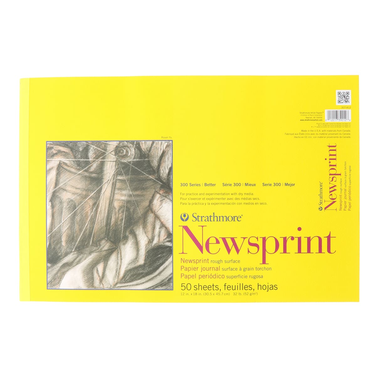 Strathmore Newsprint Paper Pad, 300 Series, 50 Sheets, Rough, 12 in x 18 in