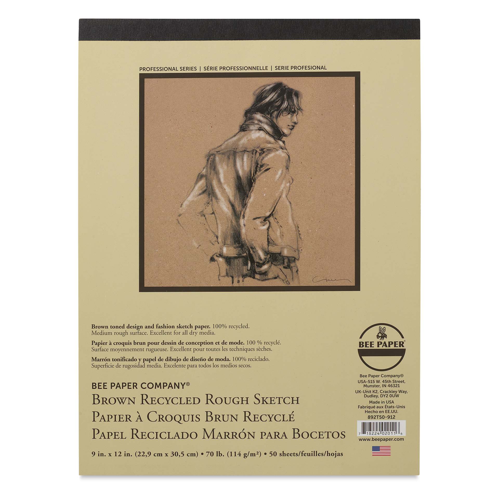 Bee Paper Brown Recycled Rough Sketch Pad - 9" x 12", front cover