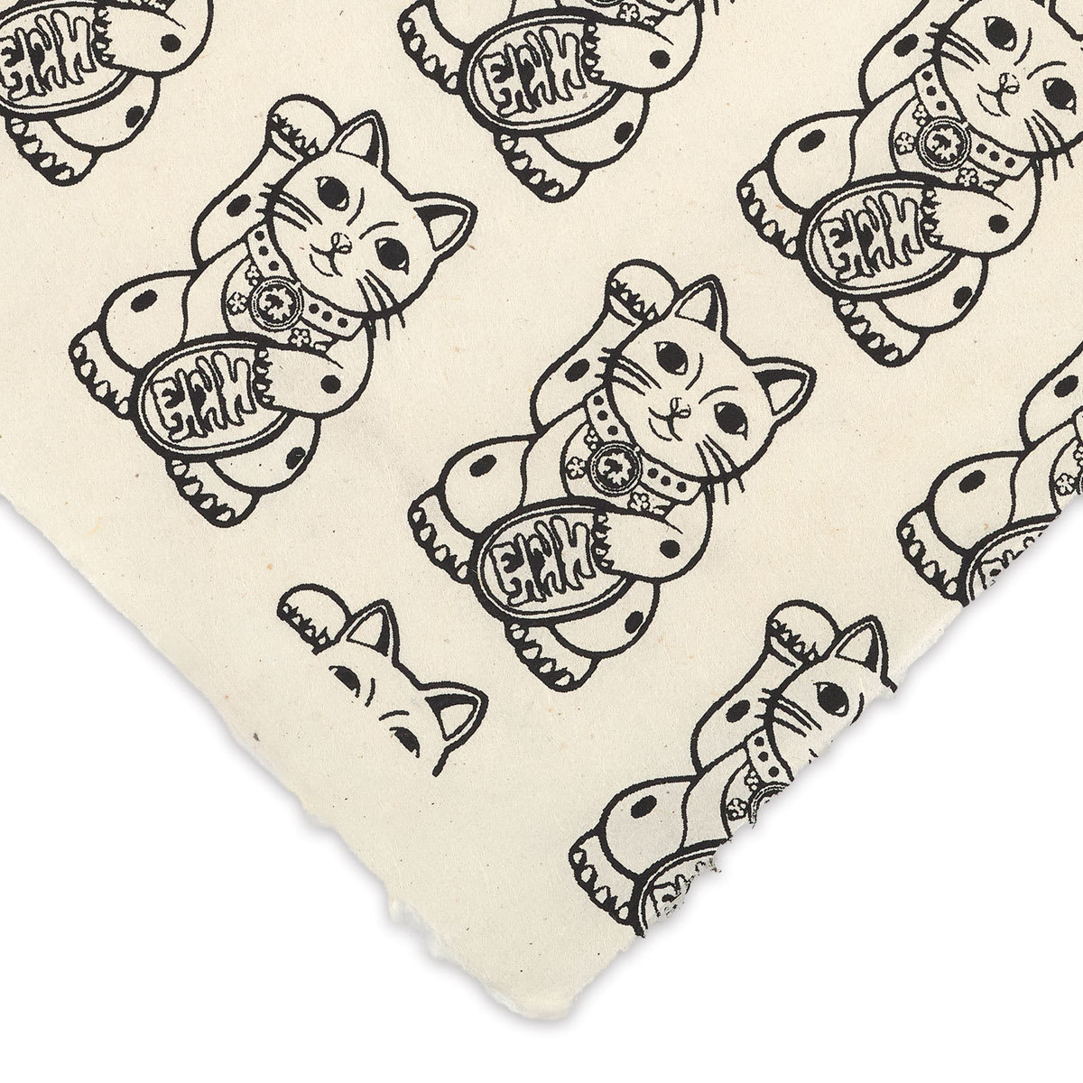 Lokta Paper - Lucky Cat, Black and White, 20" x 30" (Corner)