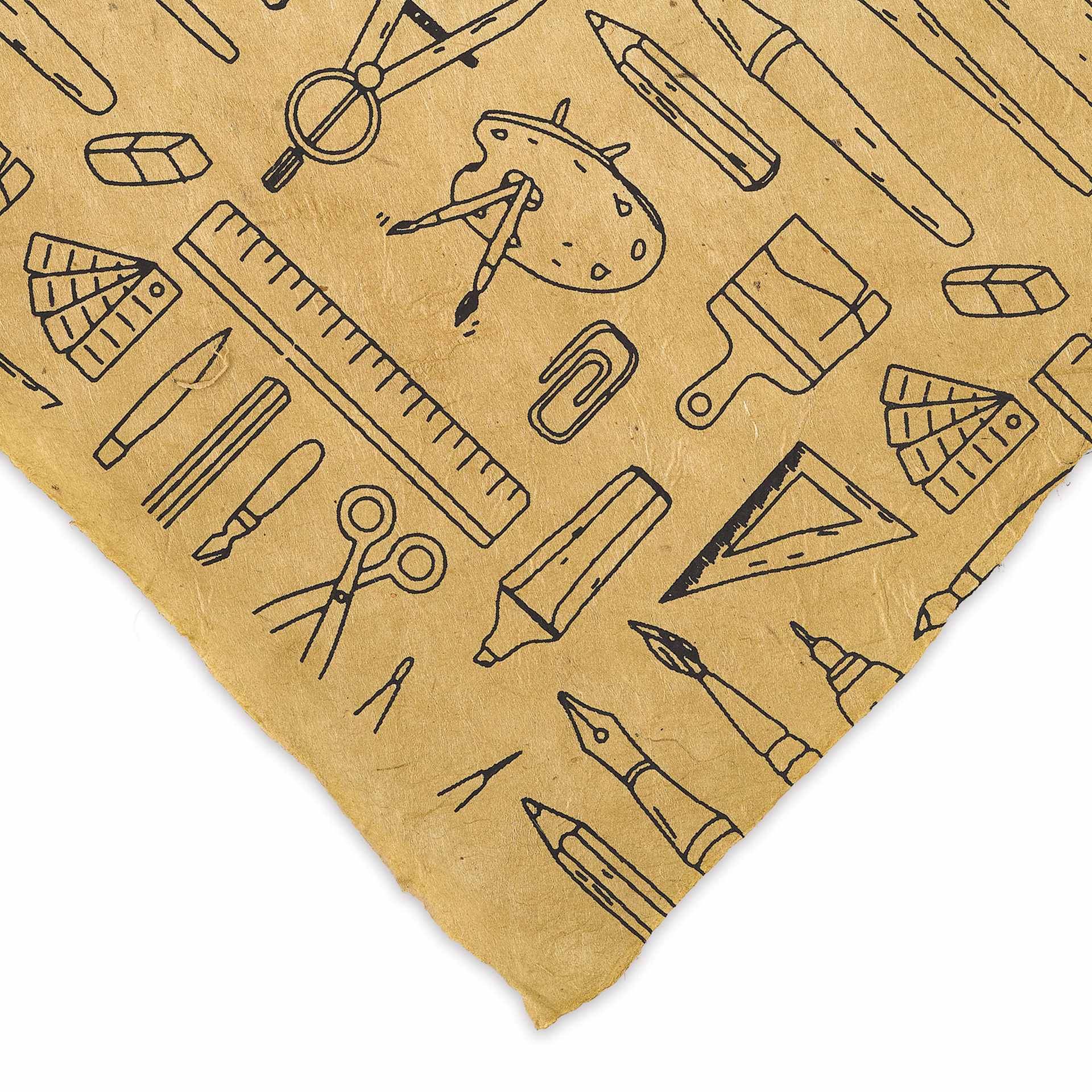 Lokta Paper - Art Supplies Print, Kraft Yellow and Black, 20" x 30" close-up of corner