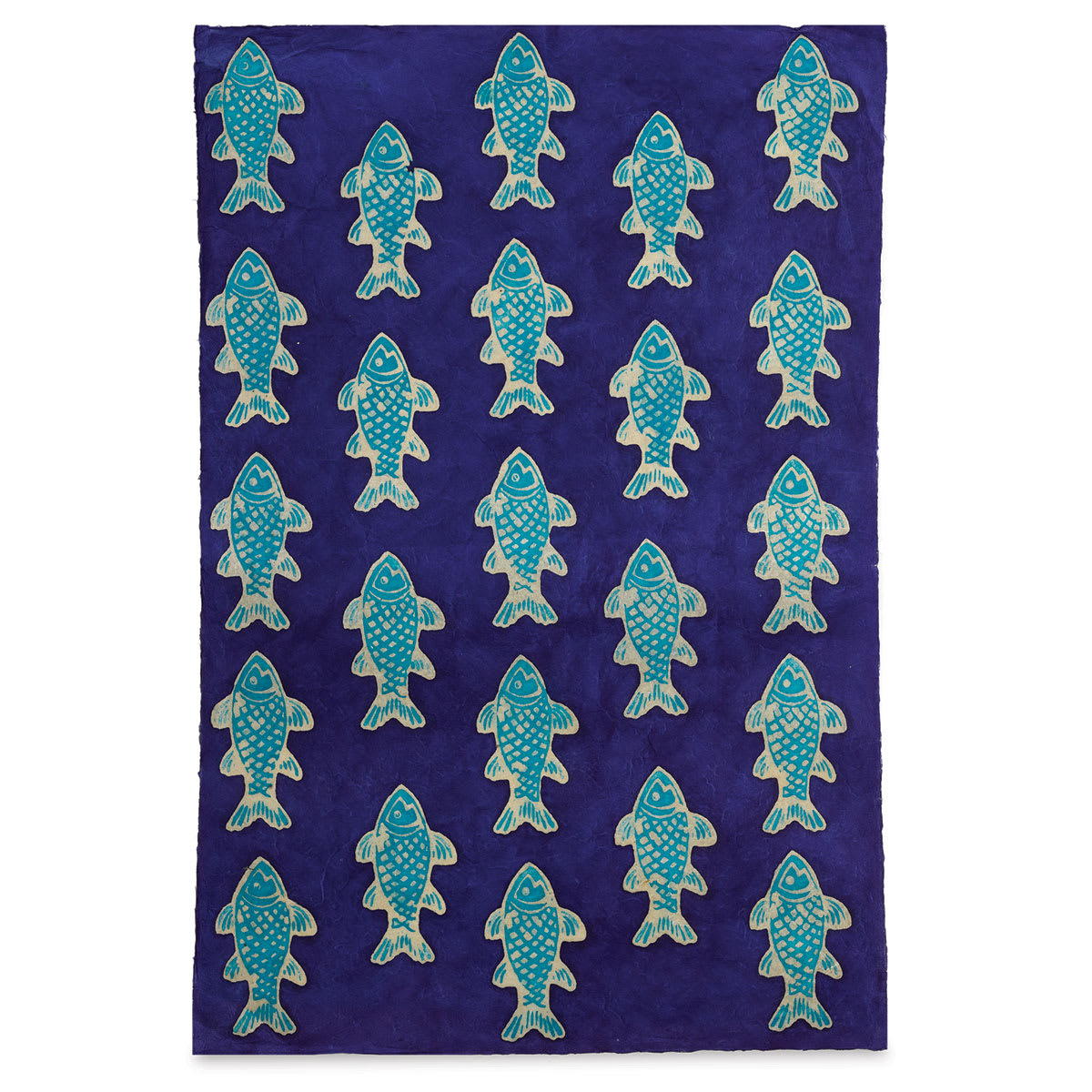 Lokta Paper - Batik Fish, Blue, 20" x 30"