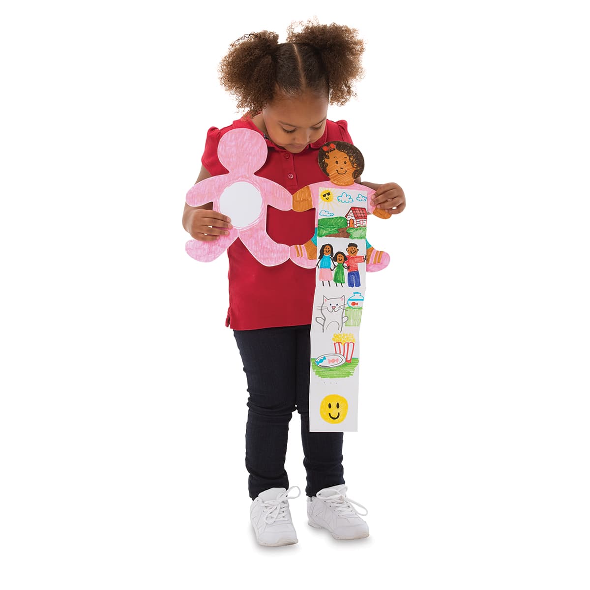 Roylco All About Me Books - Child holding finished book with fold-out pages
