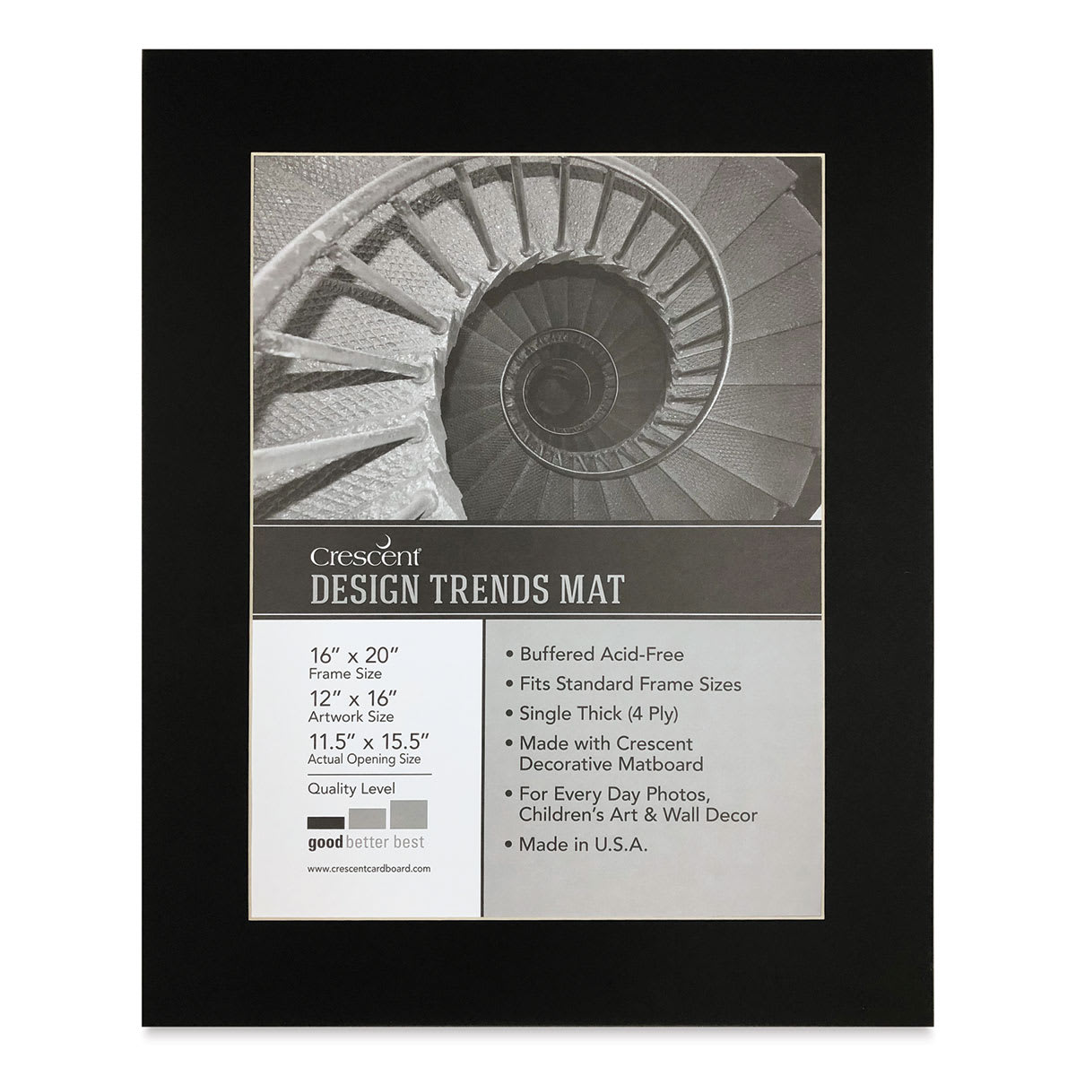 Crescent Pre-Cut Mat - Raven Black, 16" x 20" (11-1/2" x 15-1/2" Opening)