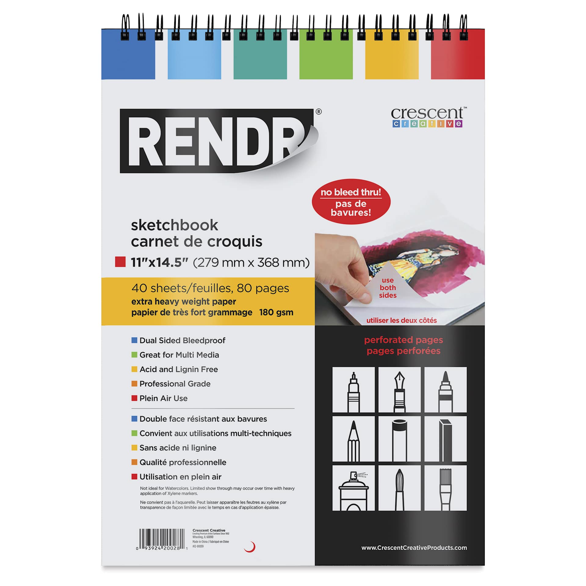 Crescent Rendr Wirebound Sketchbook - 11" x 14-1/2", front cover