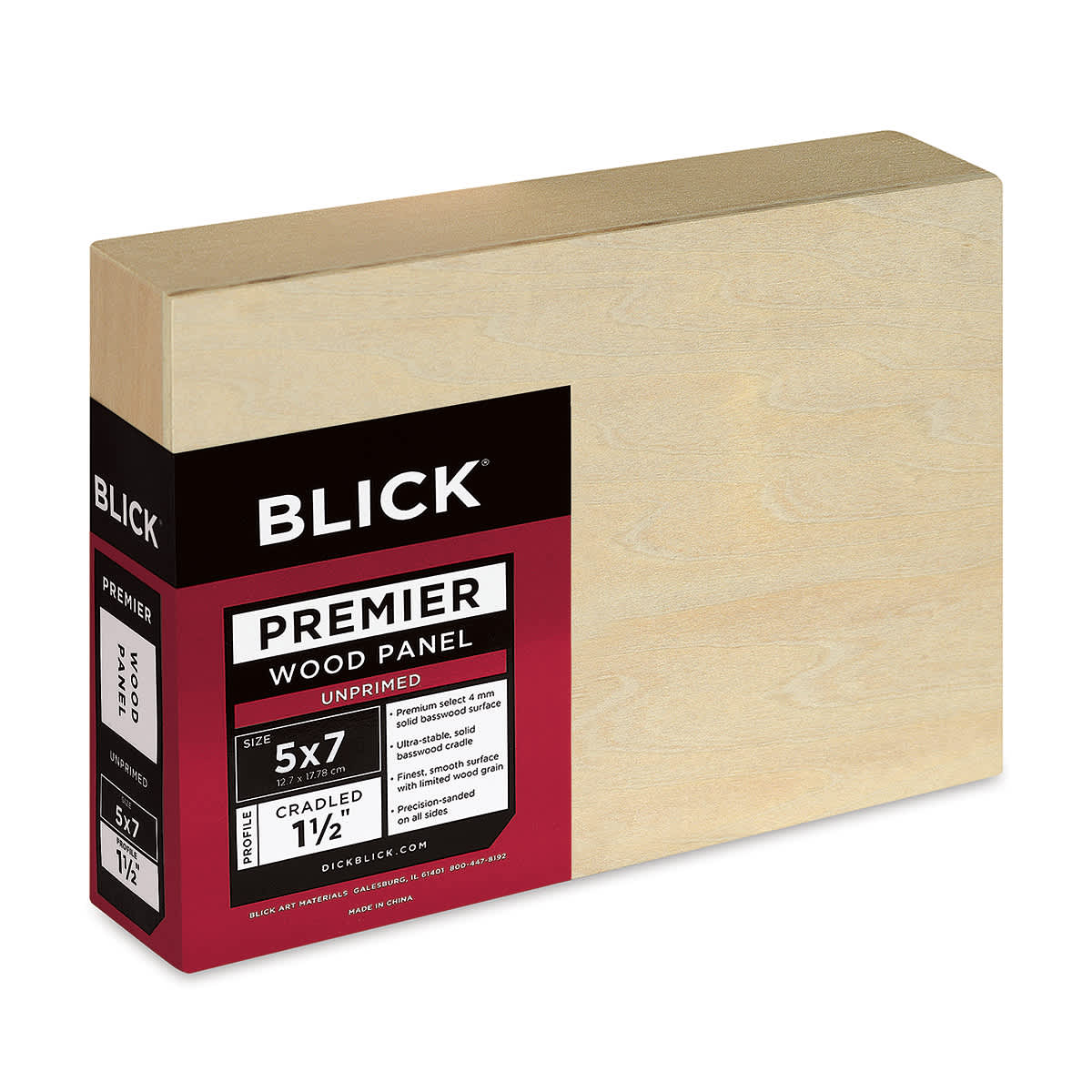 Blick Premier Wood Panel - 5'' x 7'', 1-1/2'' Gallery Profile, Cradled (side view)
