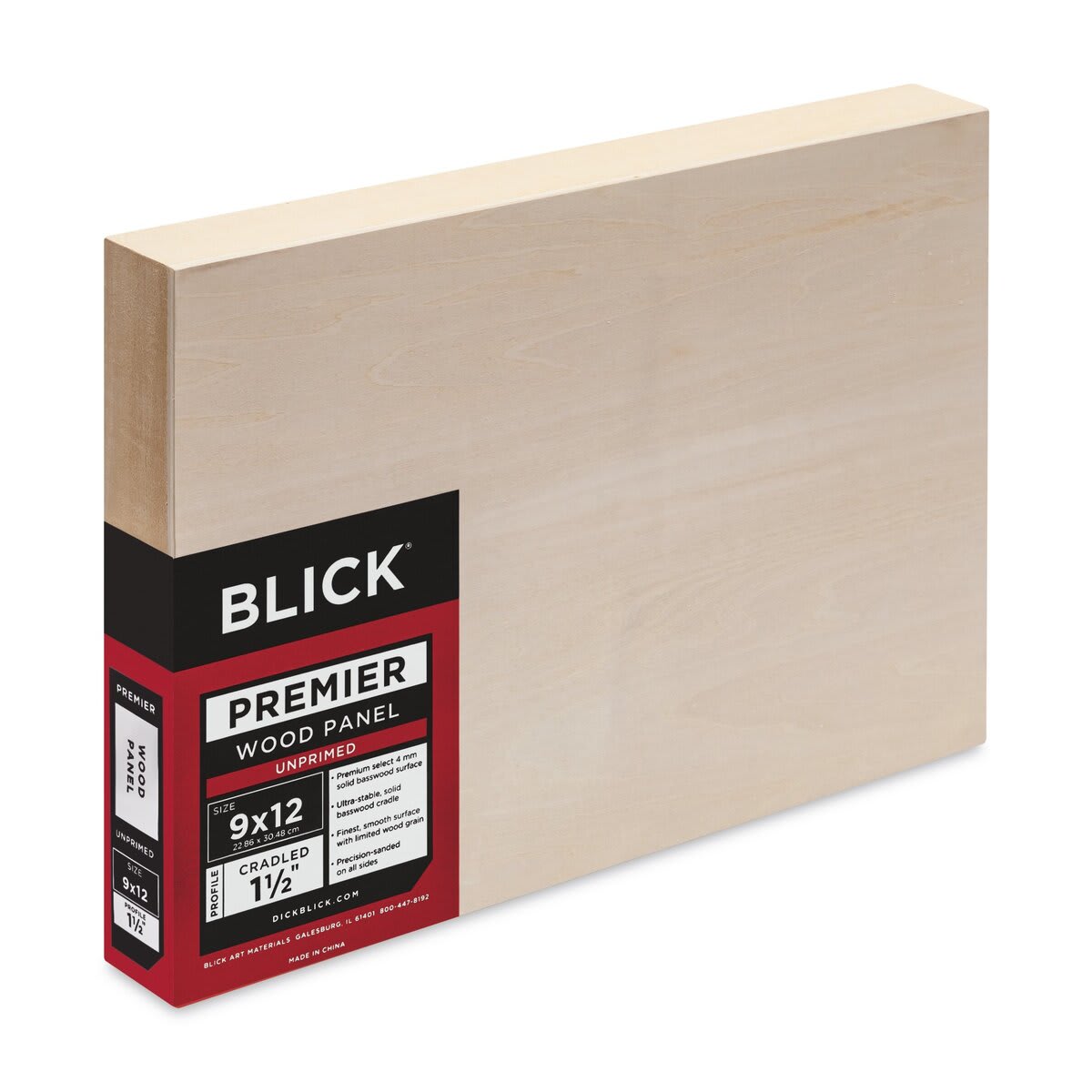 Blick Premier Wood Panel - 9'' x 12'', 1-1/2'' Gallery Profile, Cradled (side view)
