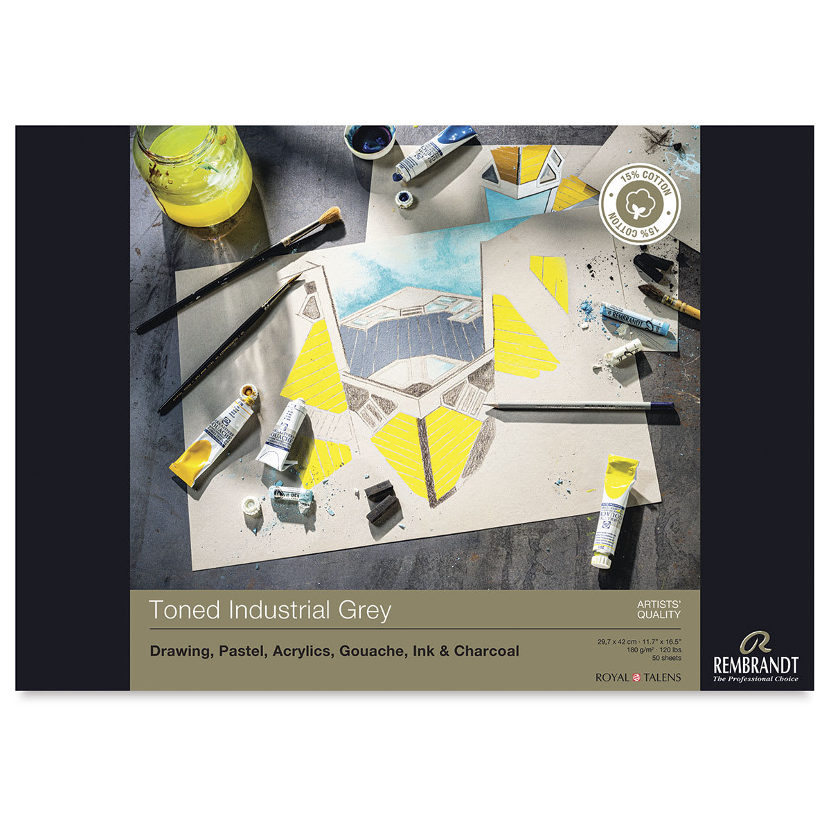 Rembrandt Toned Mixed Media Pads - Front cover of Industrial Grey pad