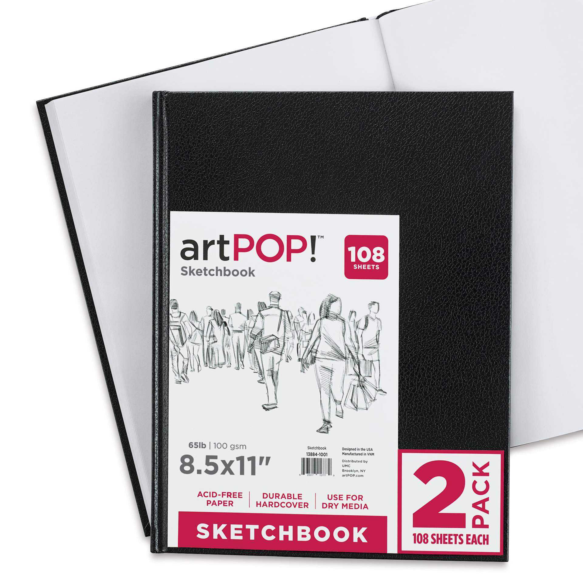 artPOP! Hardbound Sketchbooks - 8-1/2" x 11", Pkg of 2 (sketchbook on top of open sketchbook)