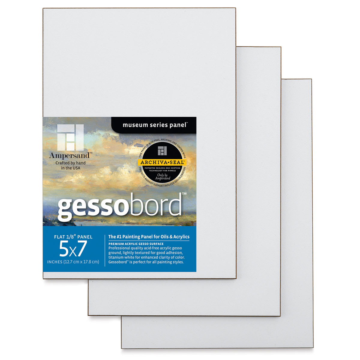 Ampersand Gessobord - 5" x 7", 1/8" Flat, Pkg of 3