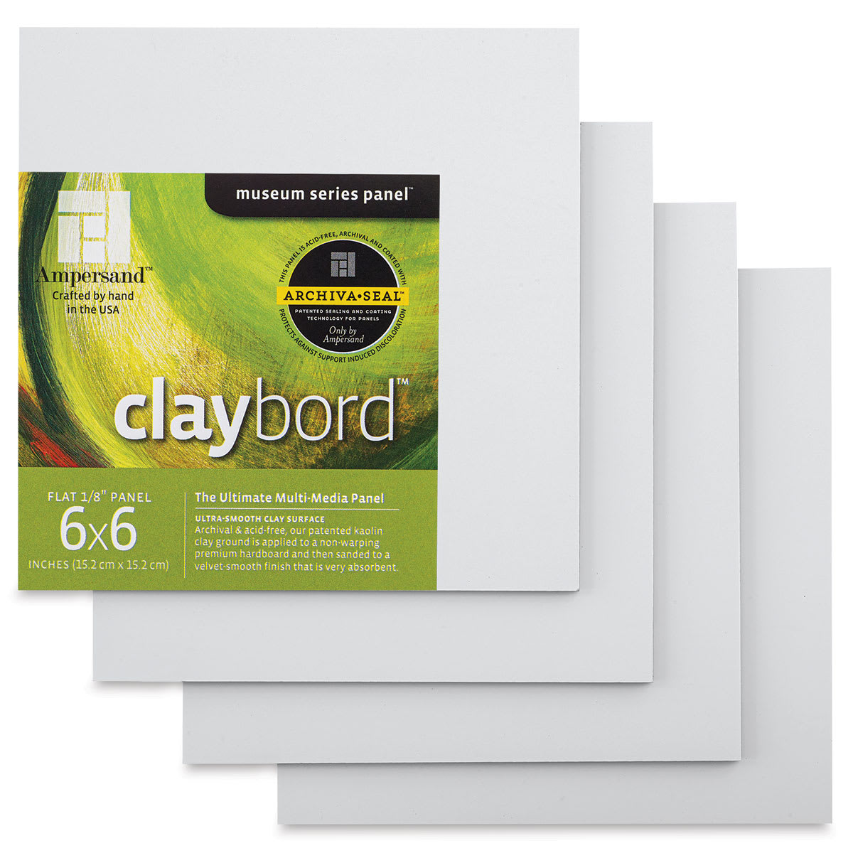 Ampersand Claybord - 6" x 6", 1/8" Flat, Pkg of 4