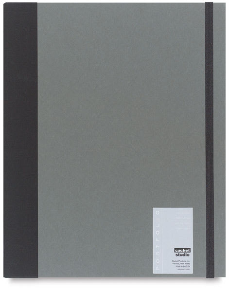 Cachet Studio Portfolios - Top view of closed Gray portfolio with label