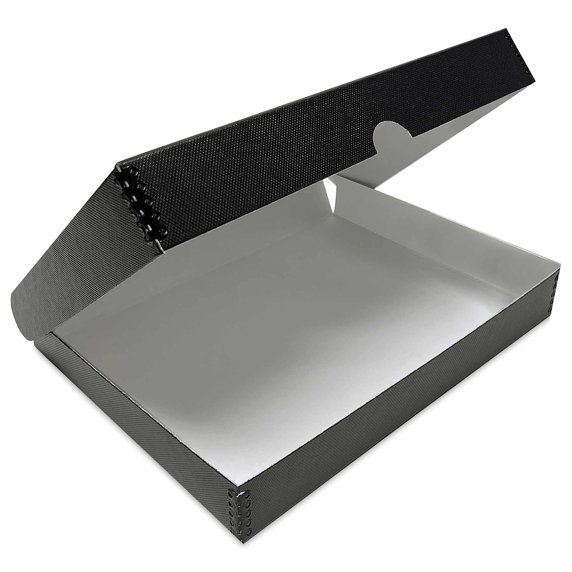 Lineco Folio Archival Storage Box - Metallic Black, 9" x 12", open
